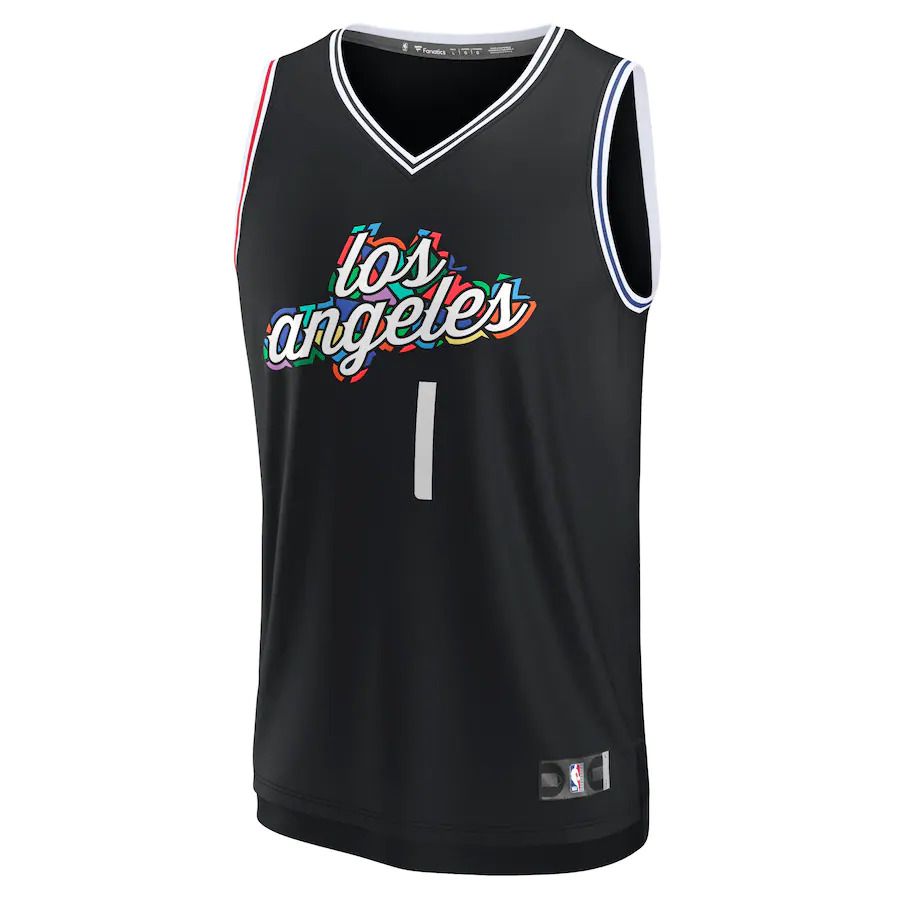 Men Los Angeles Clippers 1 Reggie Jackson Fanatics Branded Black 2022-23 Fastbreak NBA Jersey